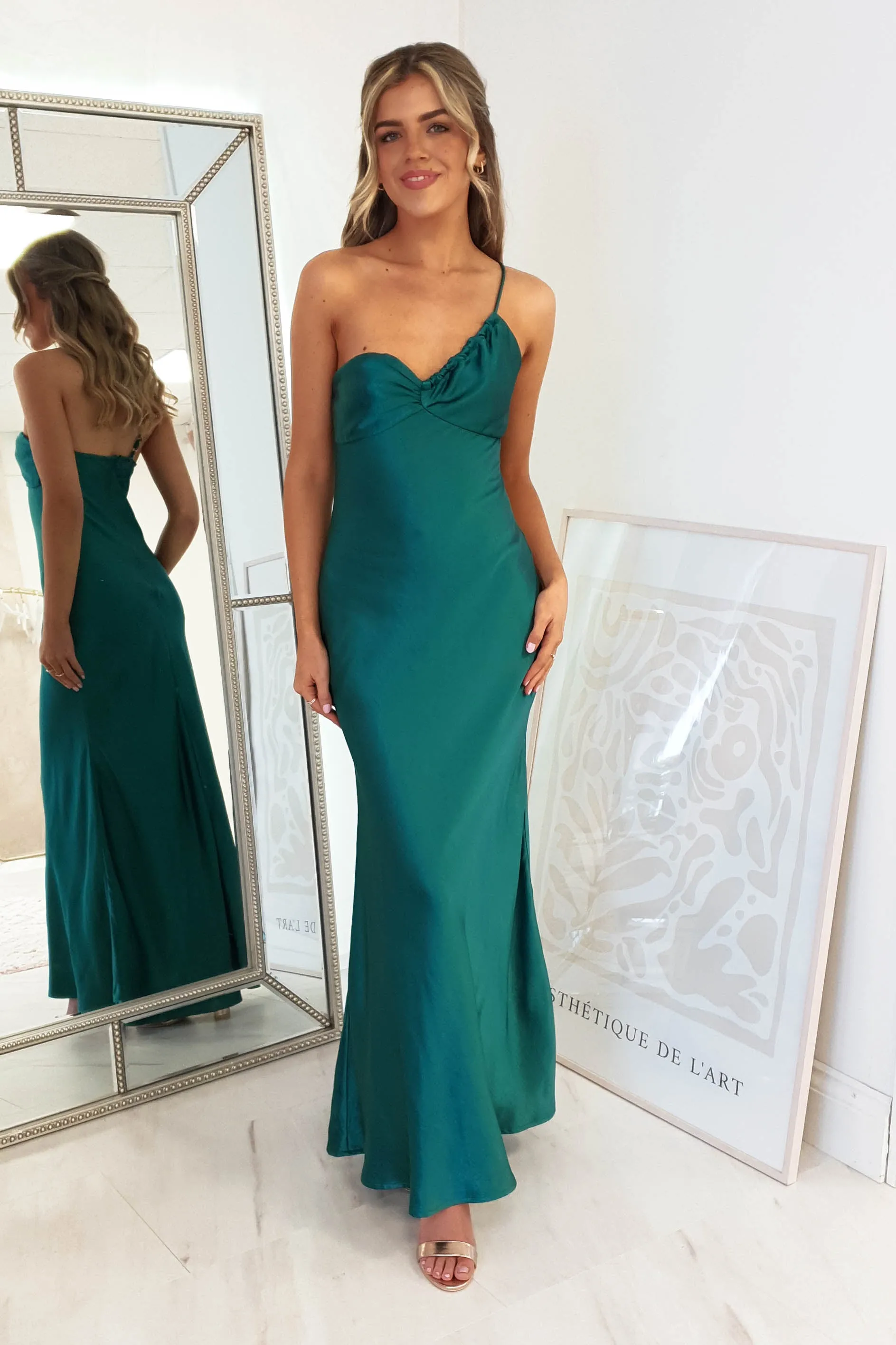 Selena Soft Satin Maxi Dress | Forest Green