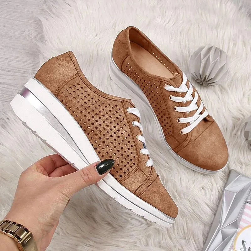 Summer Autumn Casual Canvas Sneakers Breathable Platform Meddle Heel Pointed Toe Air Mesh Shoe