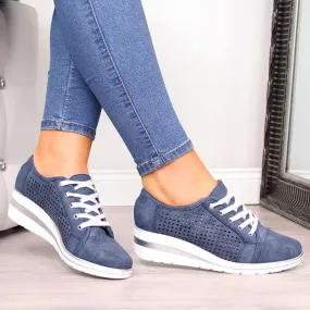 Summer Autumn Casual Canvas Sneakers Breathable Platform Meddle Heel Pointed Toe Air Mesh Shoe
