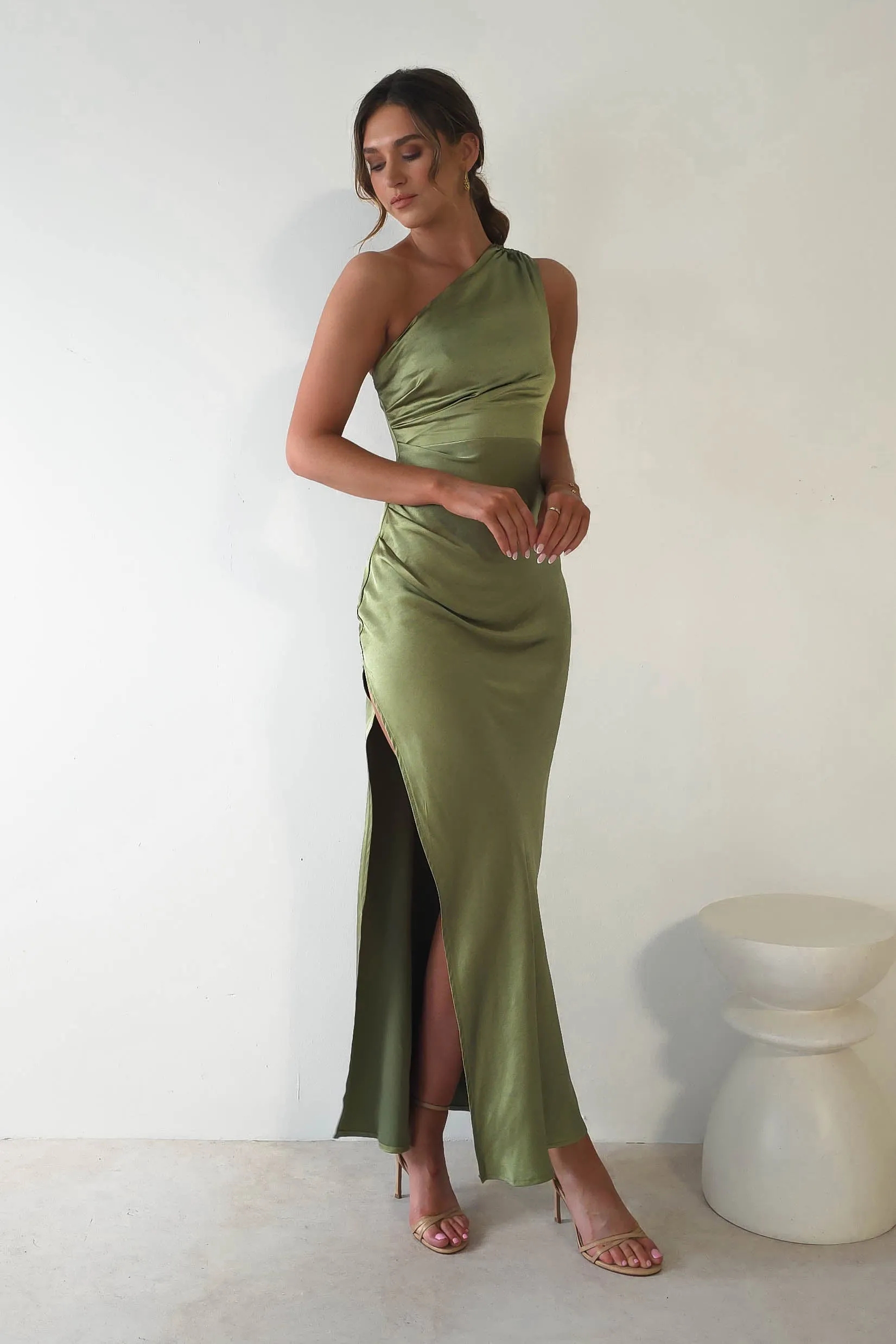 Thessy Soft Satin Maxi Dress | Olive