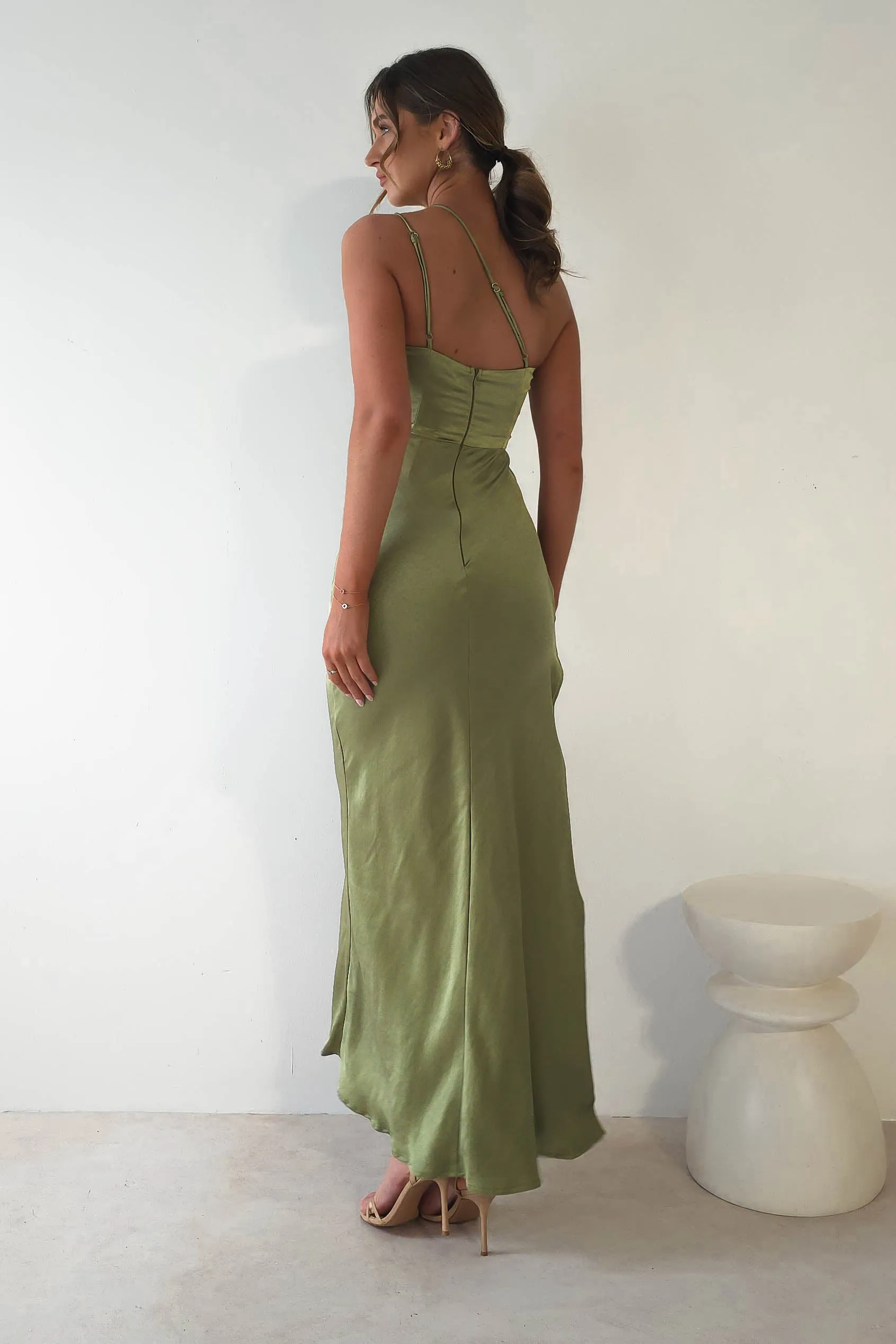 Thessy Soft Satin Maxi Dress | Olive