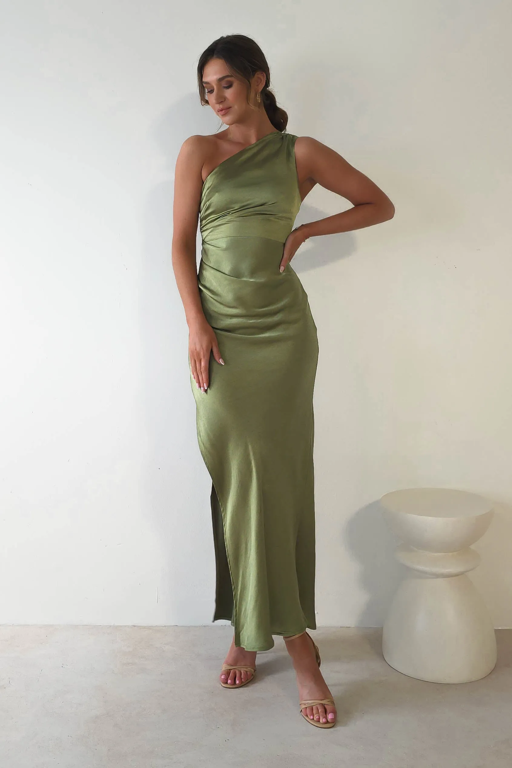 Thessy Soft Satin Maxi Dress | Olive