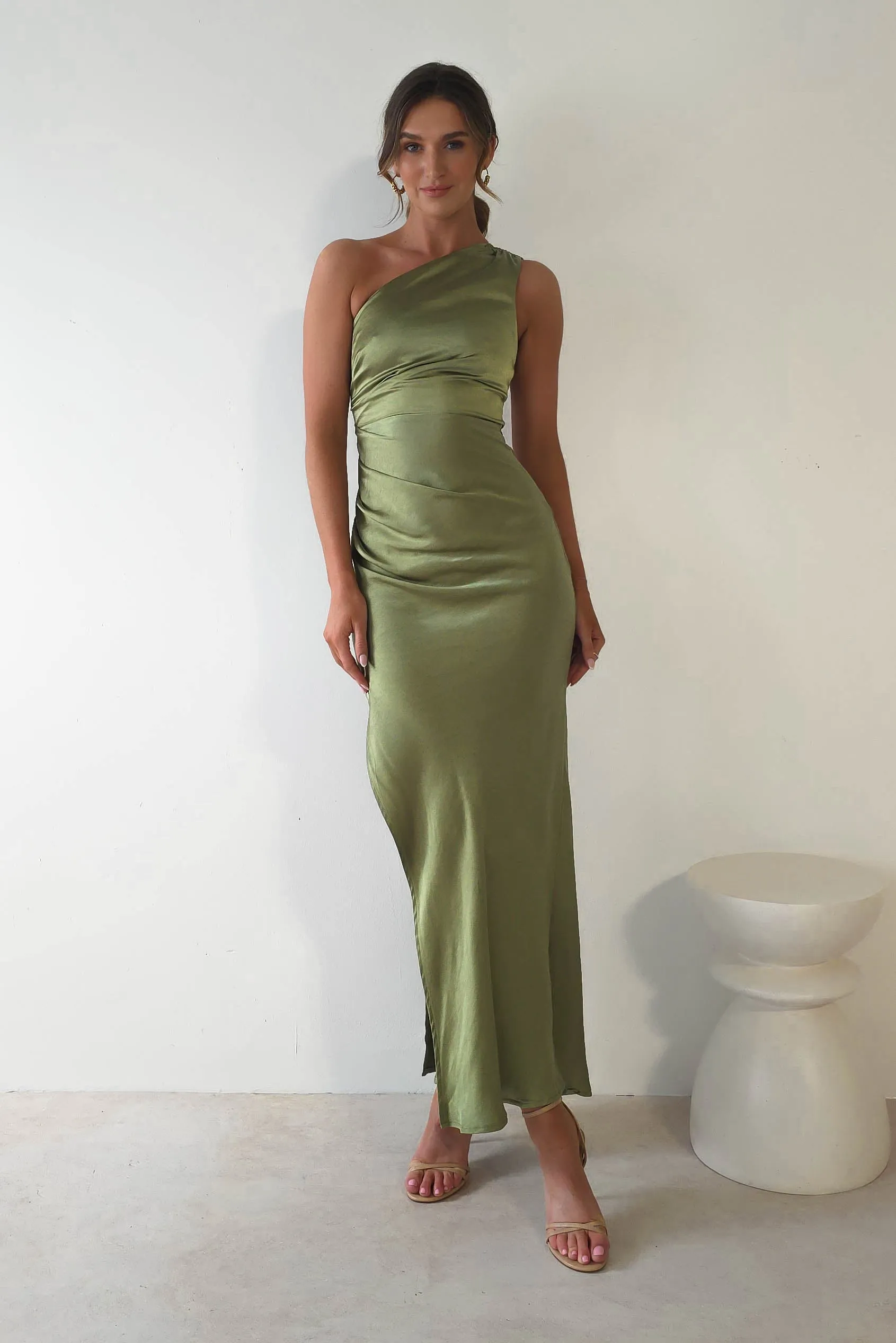Thessy Soft Satin Maxi Dress | Olive