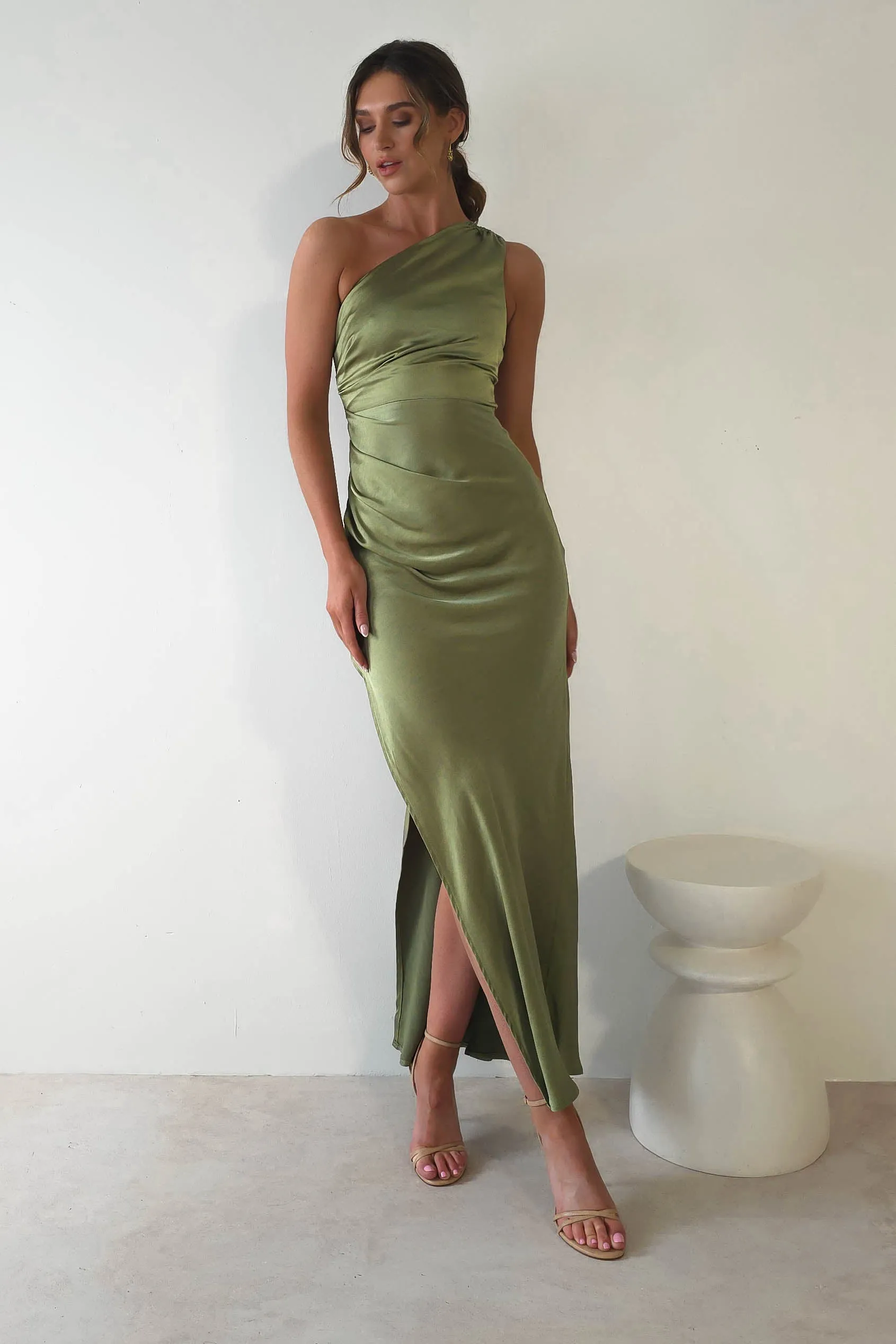 Thessy Soft Satin Maxi Dress | Olive