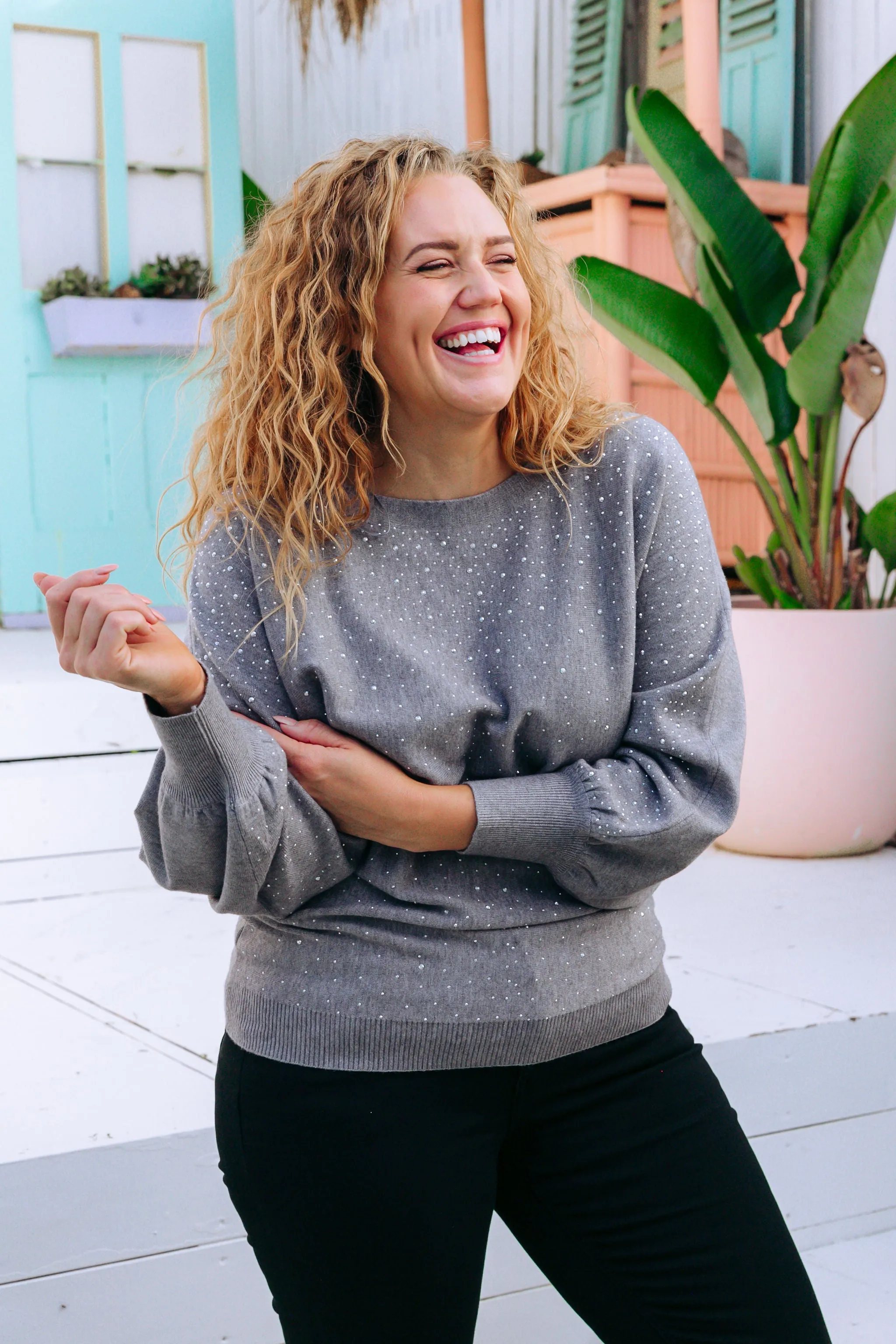 Twinkle Embellished Knit in Grey