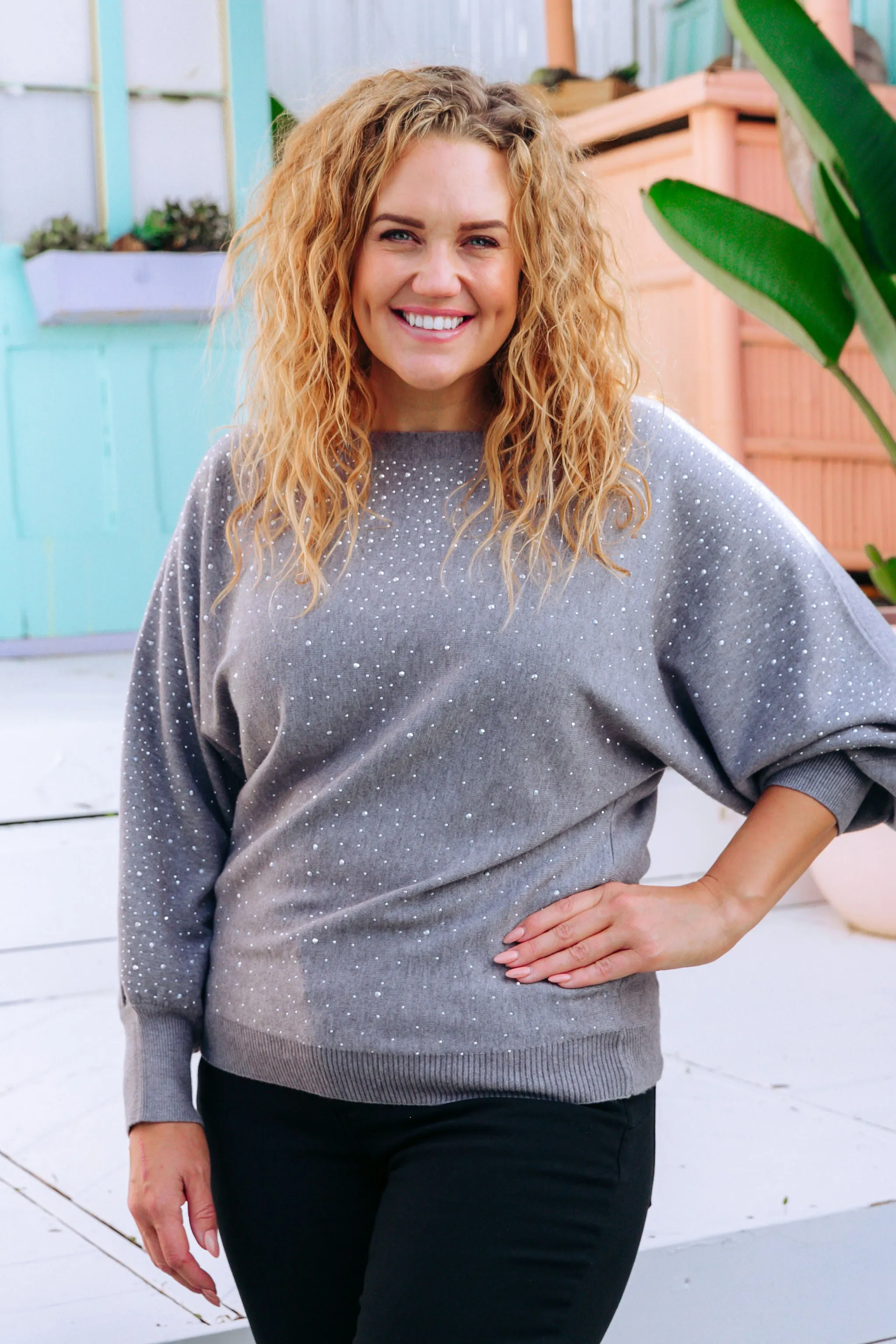 Twinkle Embellished Knit in Grey