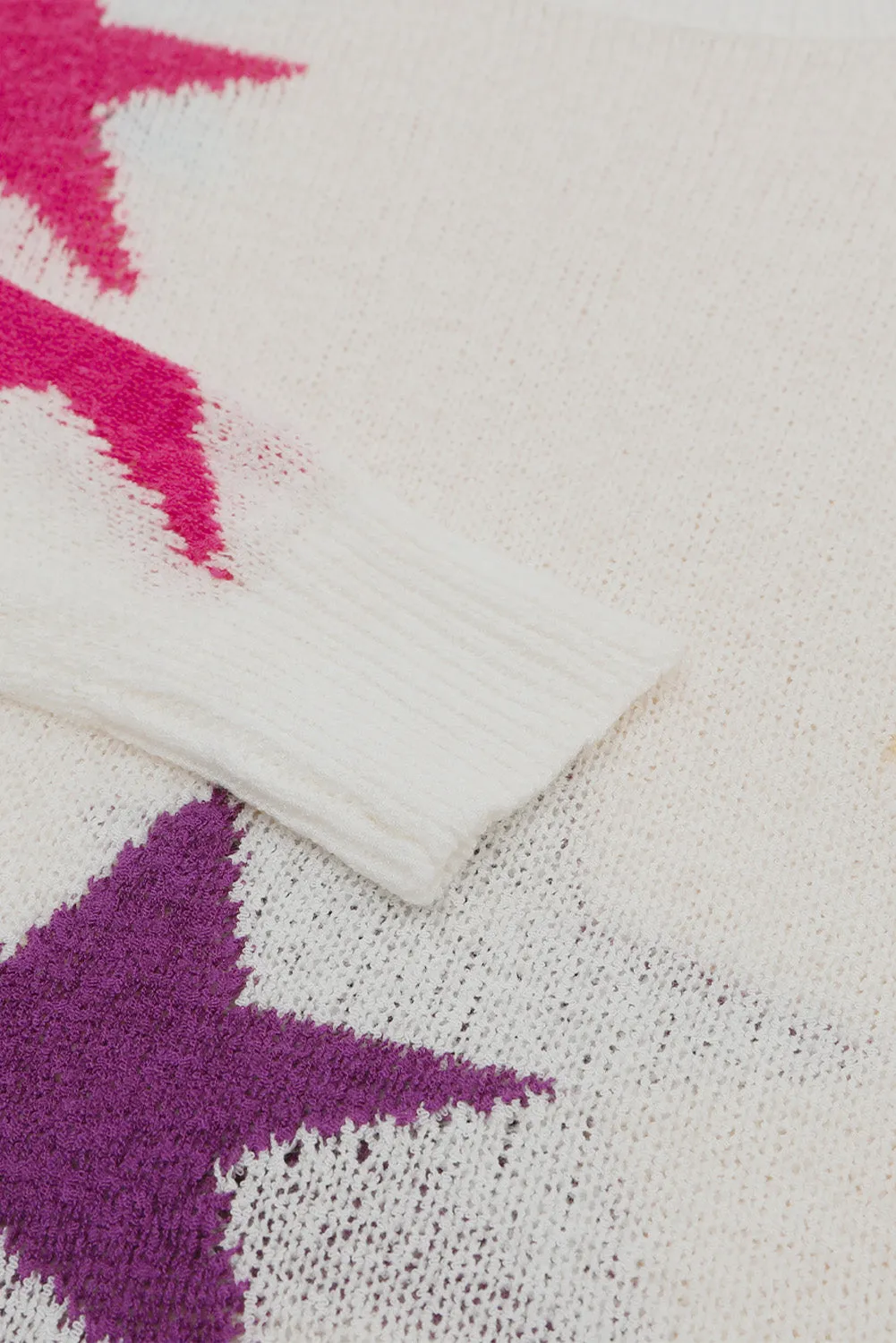White Colorful Star Pattern Loose Sweater