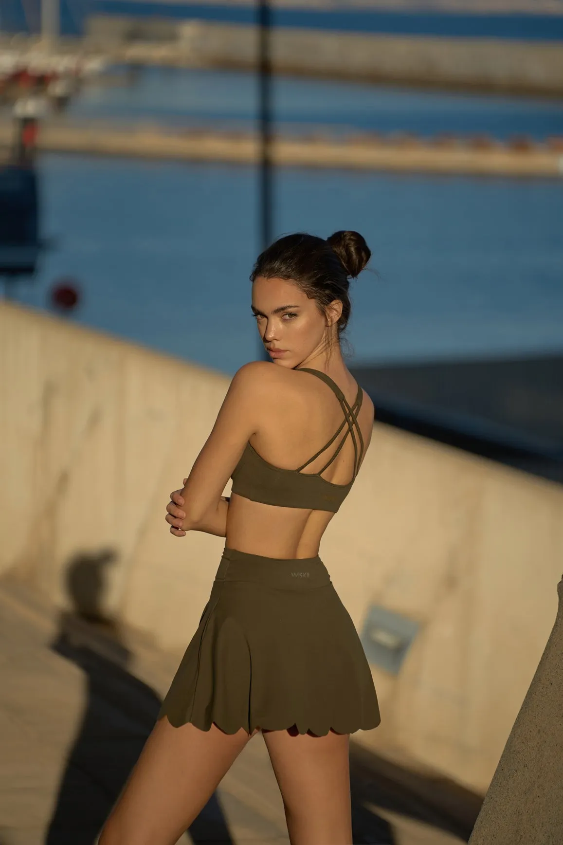 WISKII Strappy Bra   High-Waist A-line Tennis Skirt