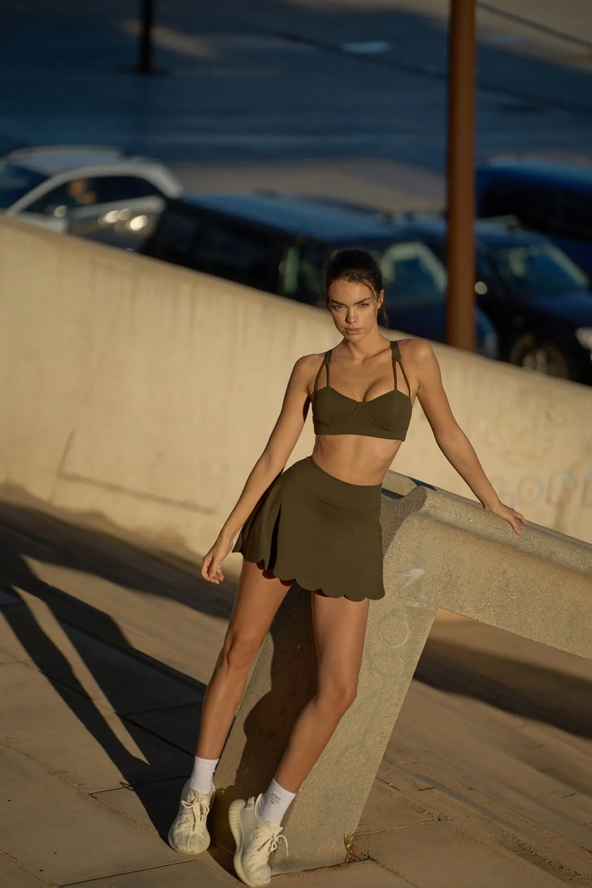 WISKII Strappy Bra   High-Waist A-line Tennis Skirt