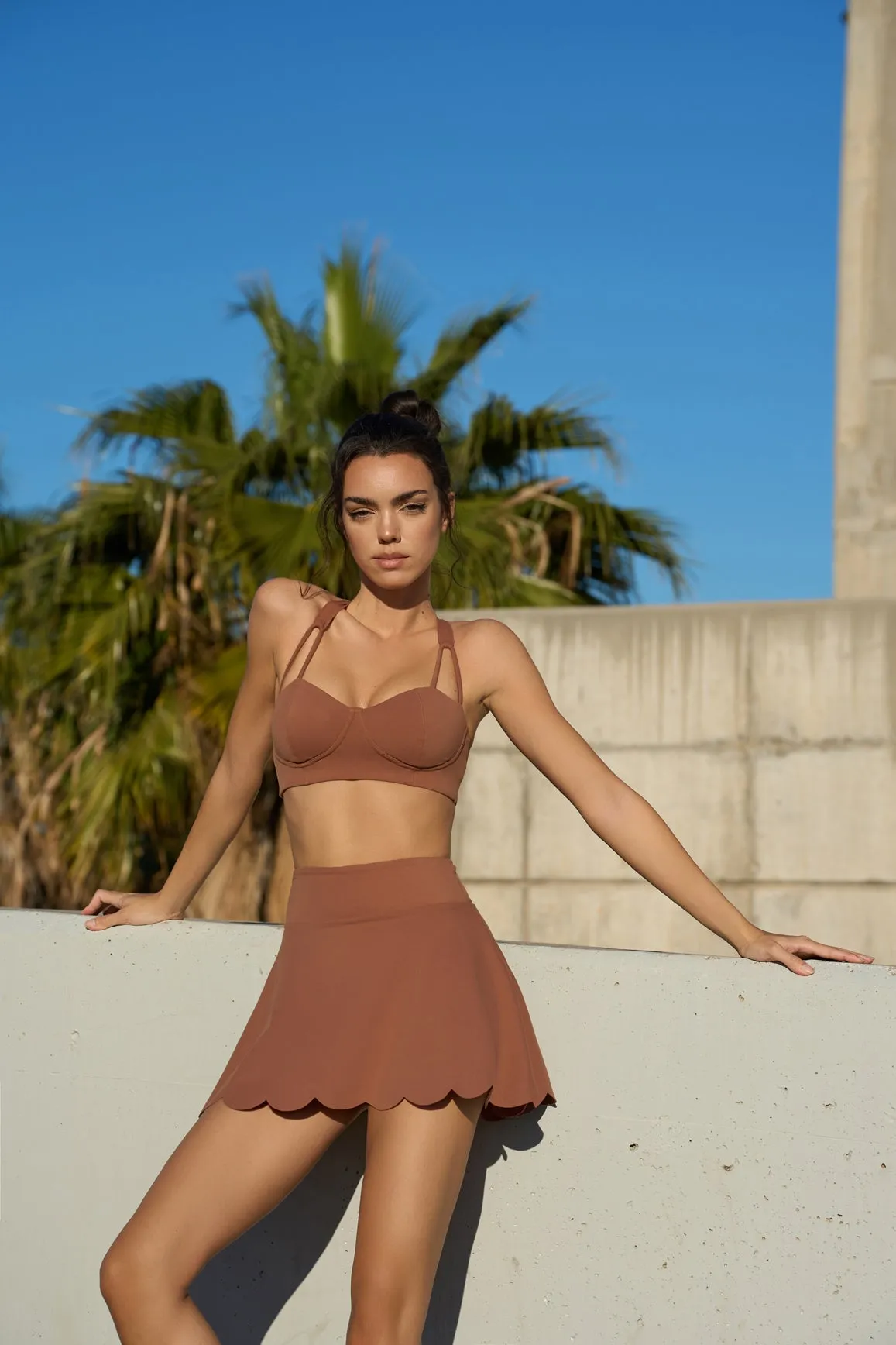 WISKII Strappy Bra   High-Waist A-line Tennis Skirt