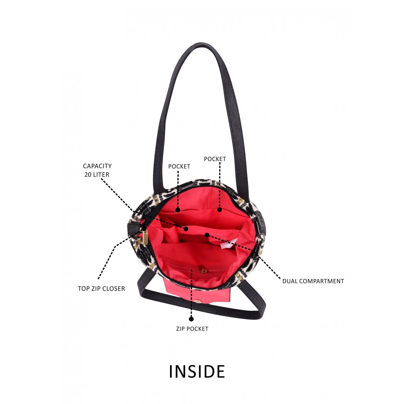 Women Black And White Womens Tote With Black Flap Bag Medium Size