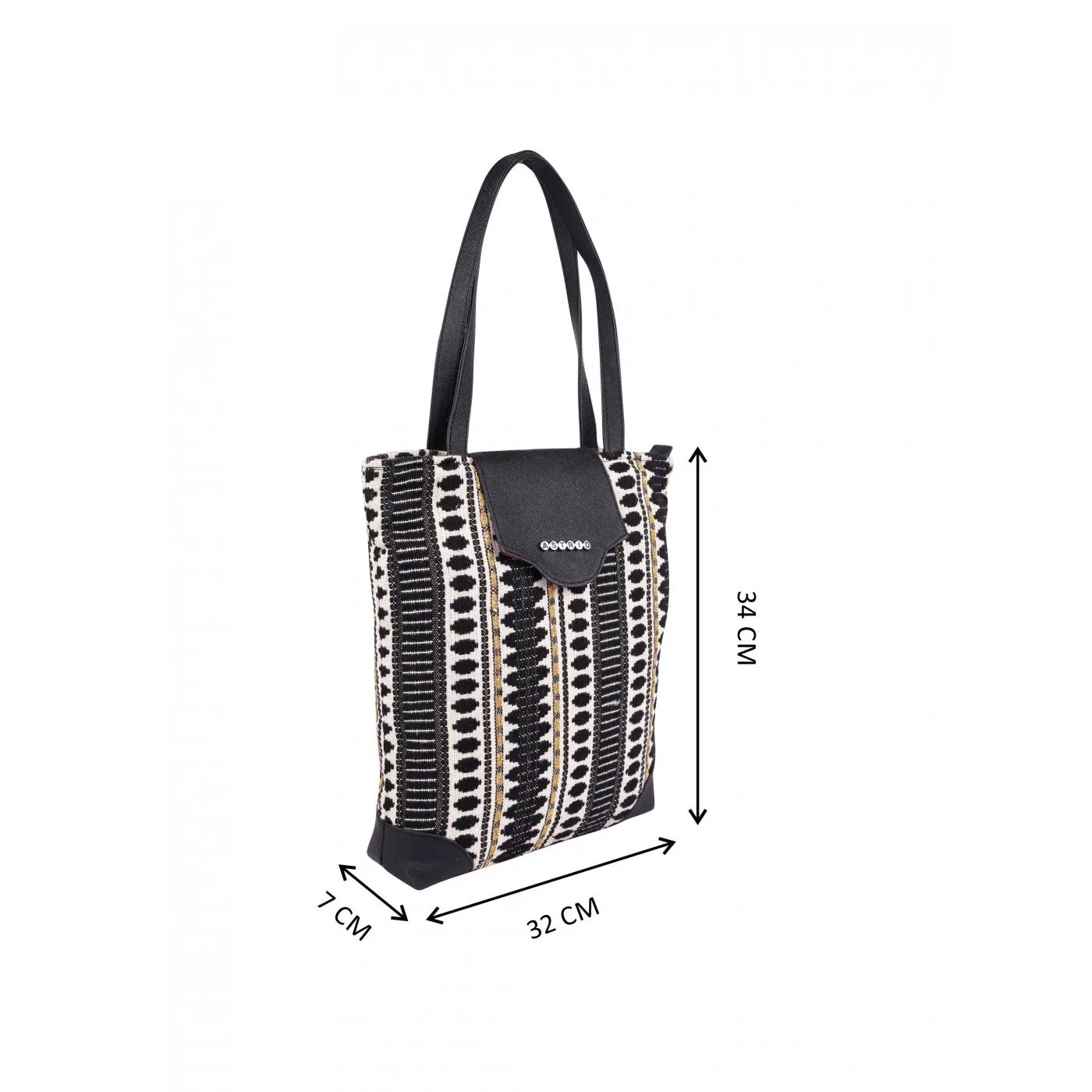 Women Black And White Womens Tote With Black Flap Bag Medium Size