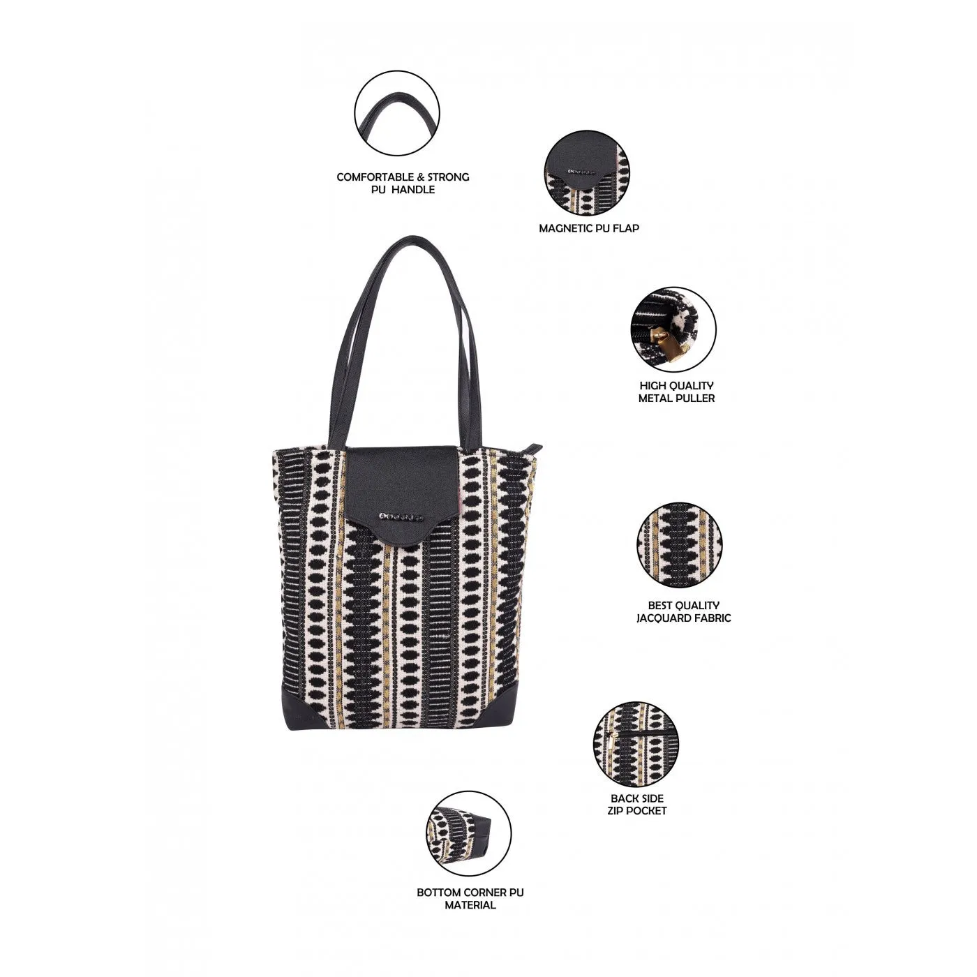 Women Black And White Womens Tote With Black Flap Bag Medium Size