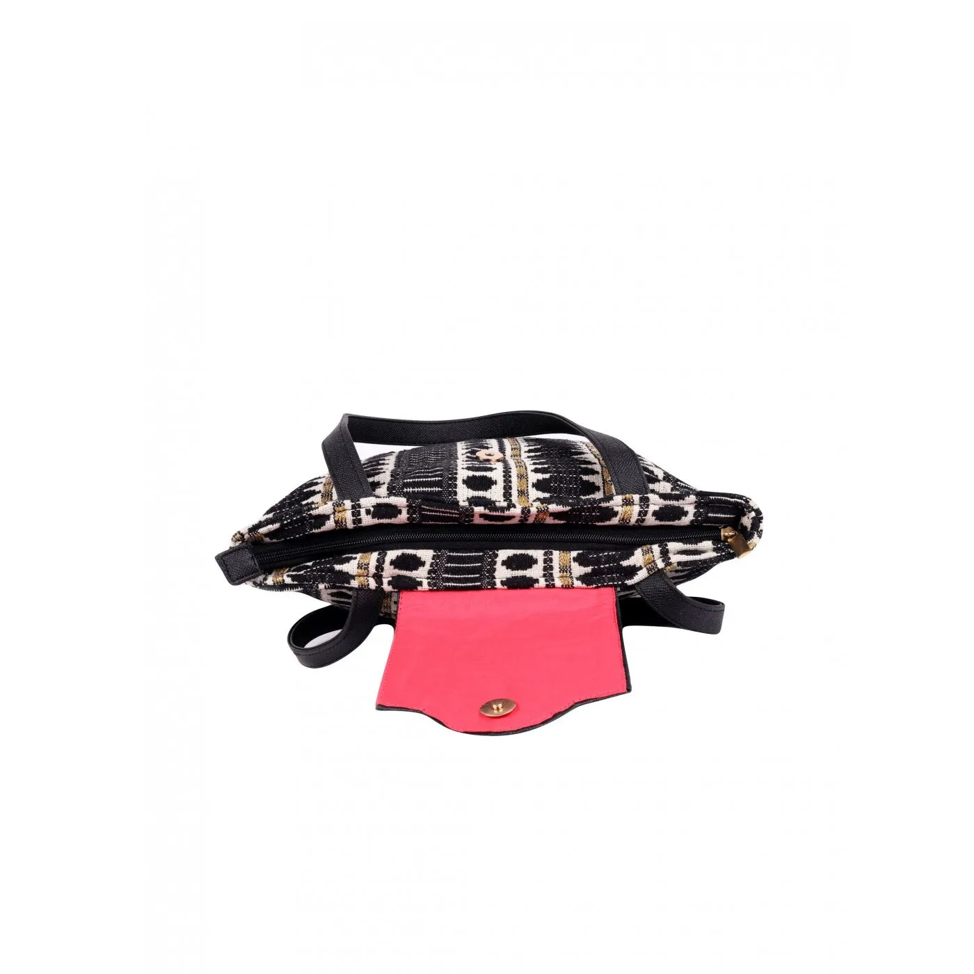 Women Black And White Womens Tote With Black Flap Bag Medium Size