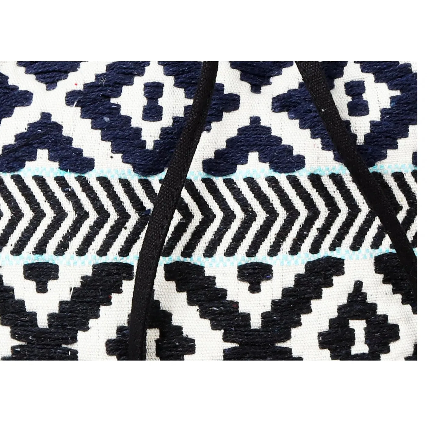 Women Black Aztec Jacquard Sling Bag With Drawstring Closure
