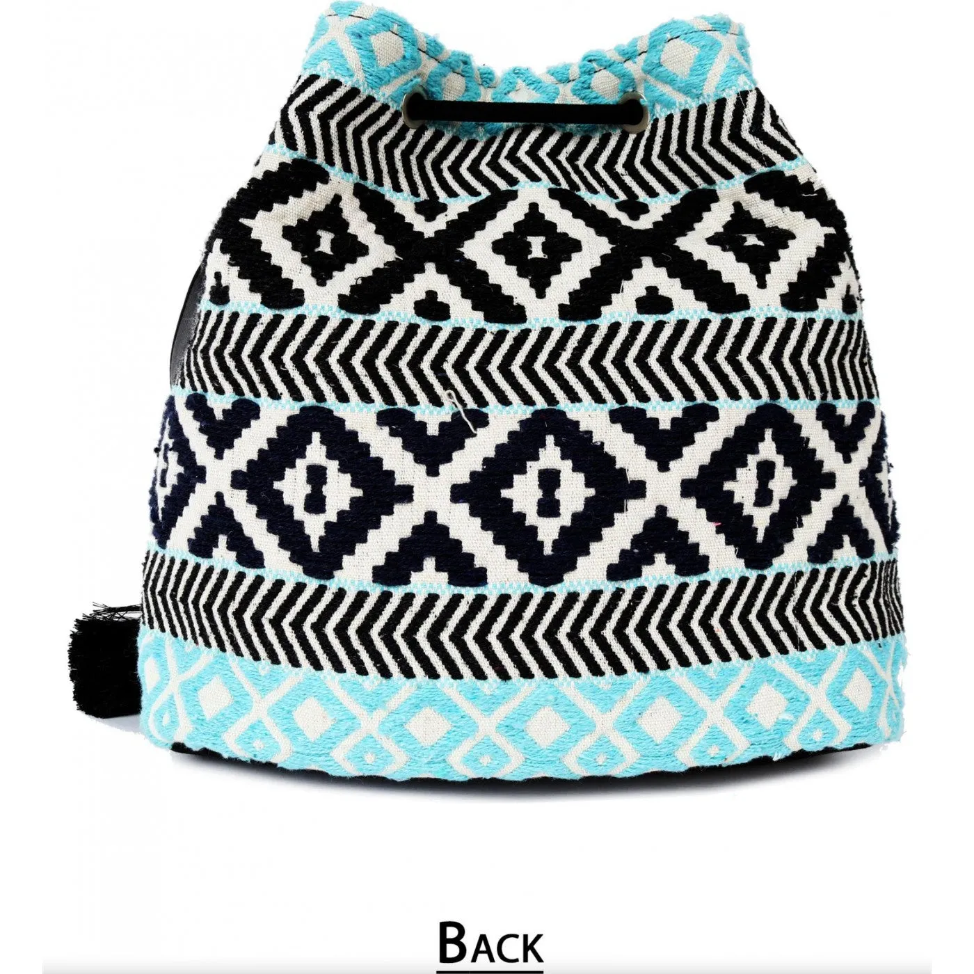 Women Black Aztec Jacquard Sling Bag With Drawstring Closure