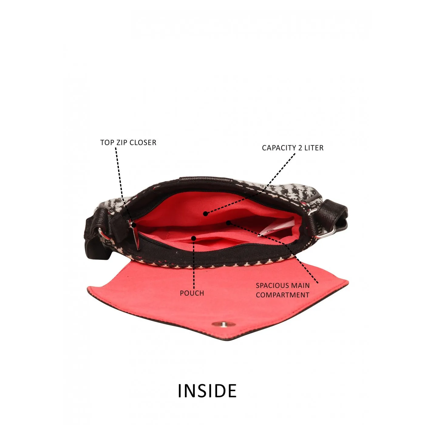 Women Black Textured Sling Bag With Pu Strap