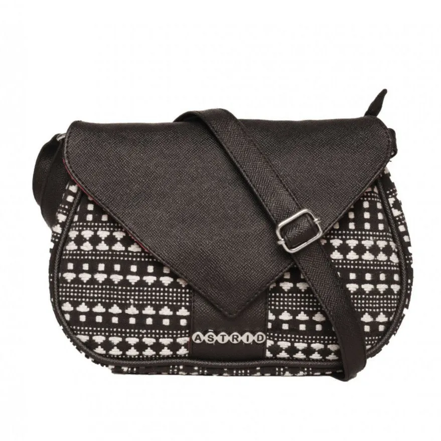 Women Black Textured Sling Bag With Pu Strap
