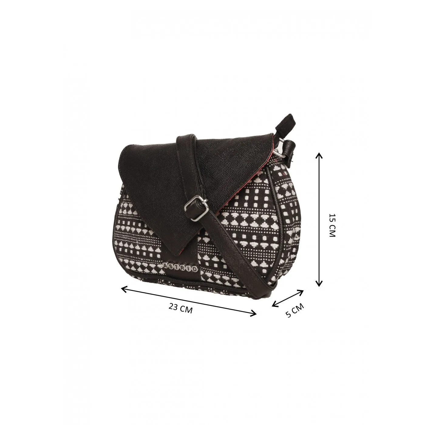 Women Black Textured Sling Bag With Pu Strap